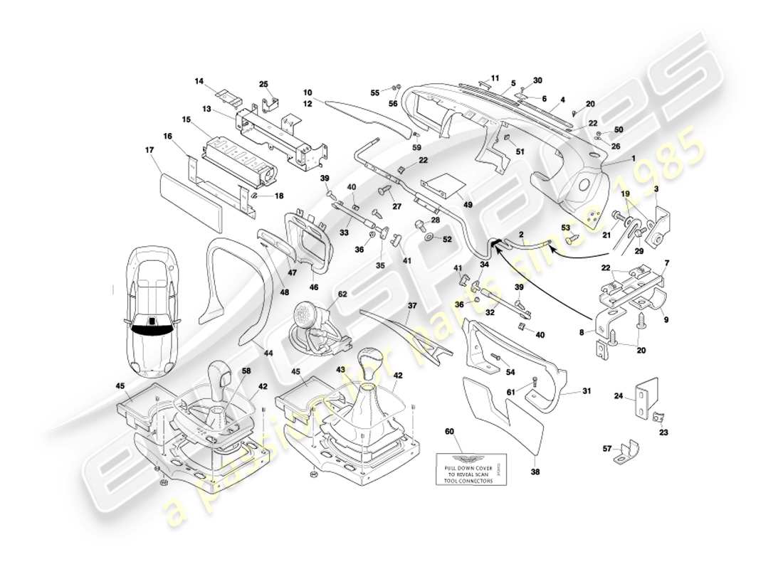 aston martin db7 vantage (2004) fascia & trim part diagram
