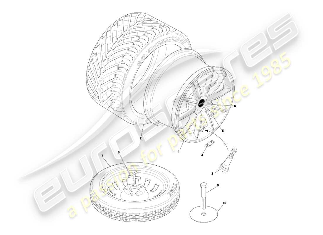 aston martin db7 vantage (2001) wheels & tyres part diagram