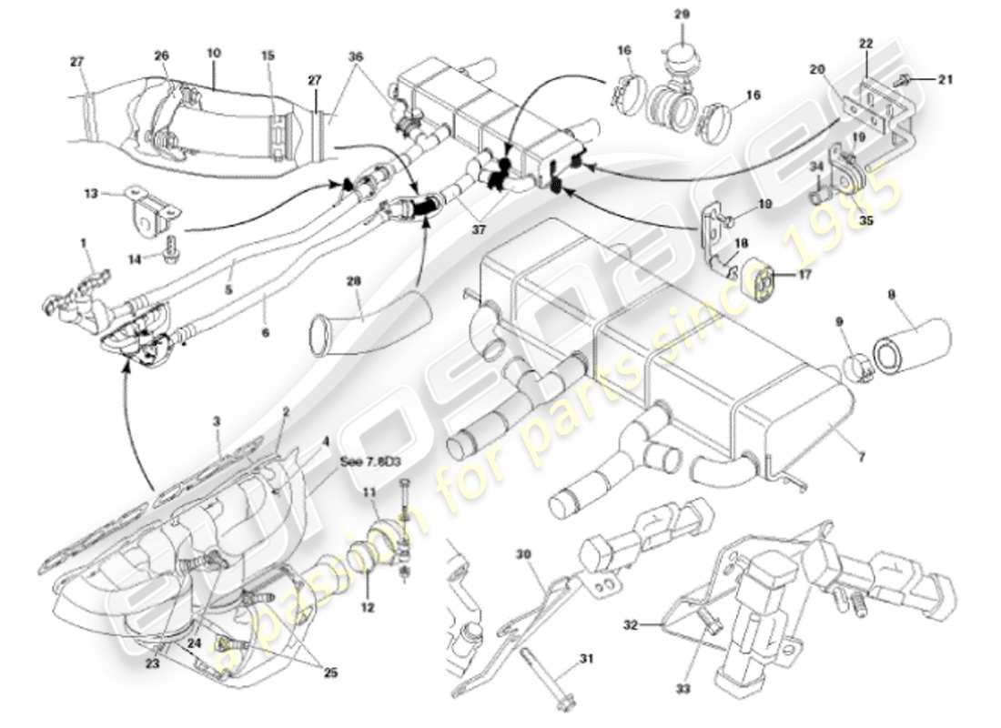 aston martin vanquish (2001) exhaust system part diagram
