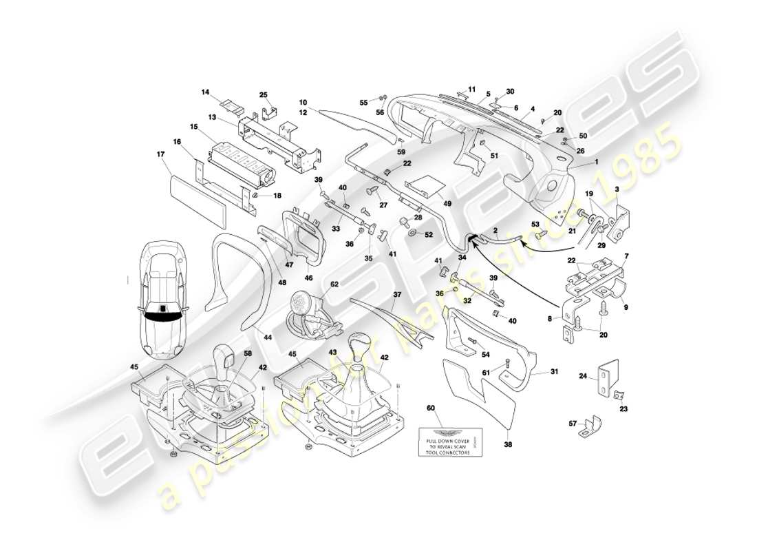 aston martin db7 vantage (1999) fascia & trim part diagram