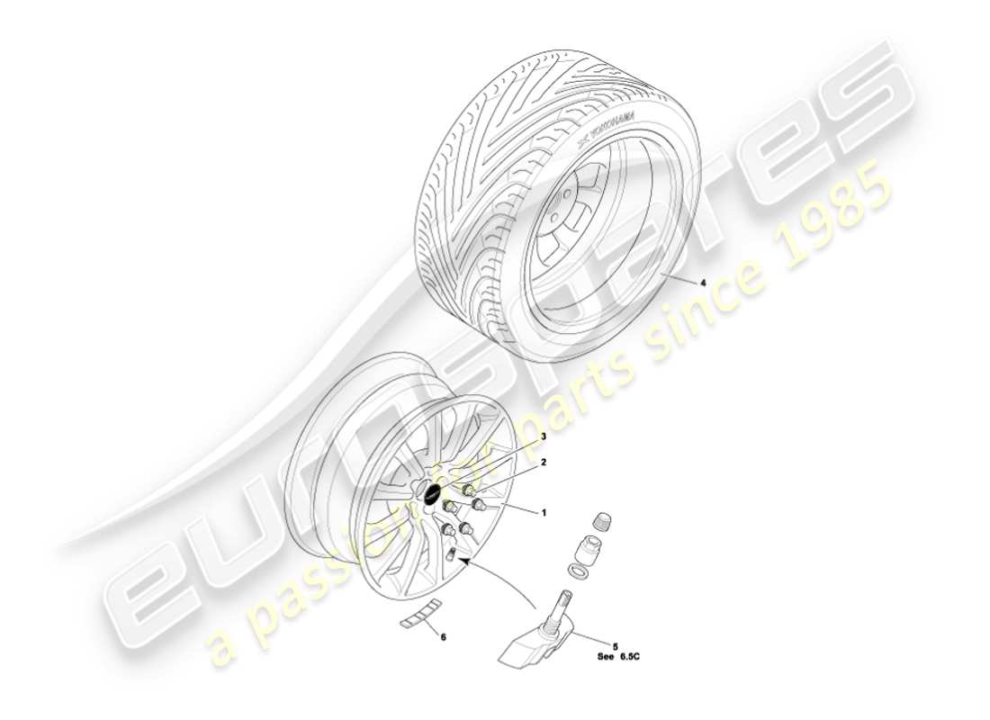 aston martin vanquish (2002) wheels & tyres part diagram