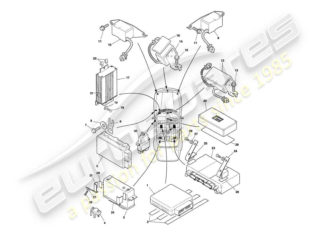 aston martin v8 volante (1998) electronic control modules part diagram