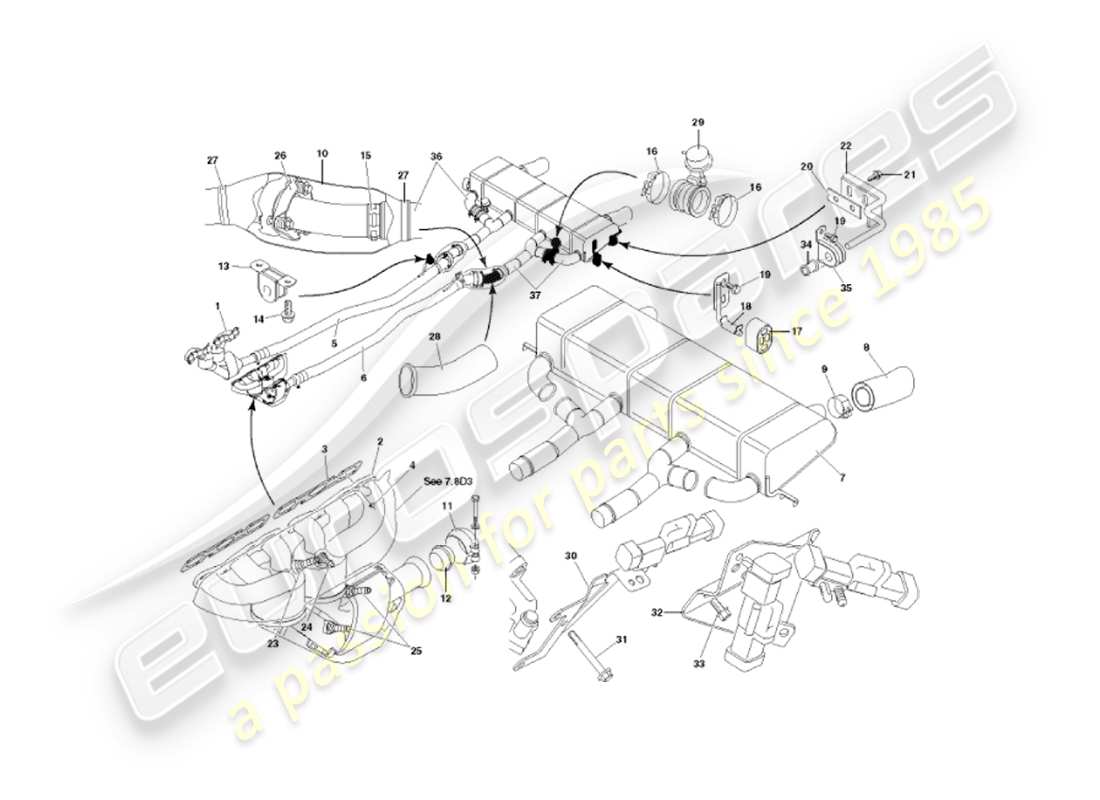 aston martin vanquish (2003) exhaust system parts diagram