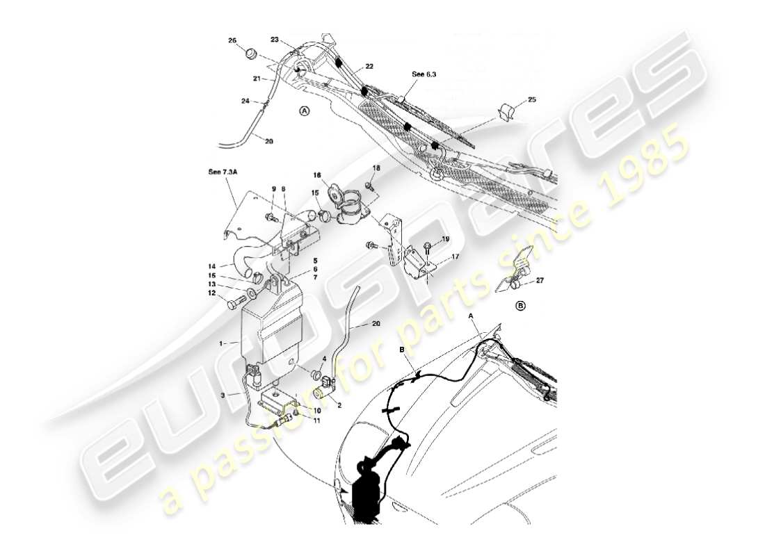 aston martin vanquish (2004) windscreen washers part diagram