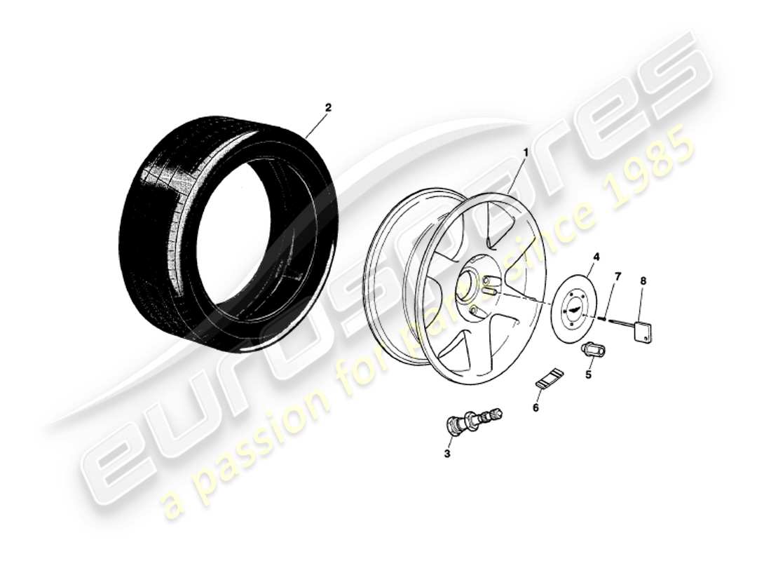 aston martin v8 volante (1997) wheels & tyres parts diagram