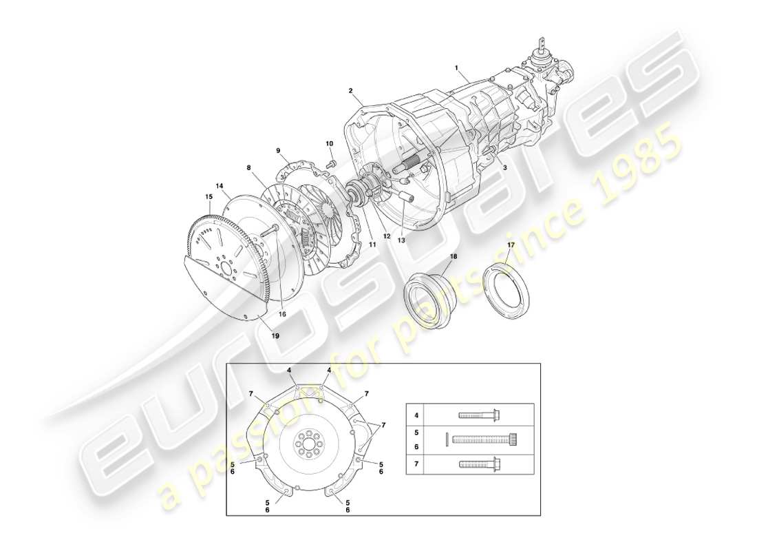 aston martin db7 vantage (2001) manual gearbox & clutch part diagram