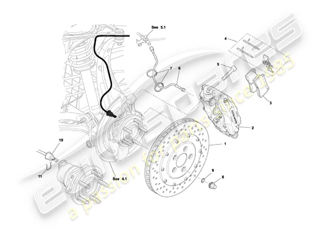 aston martin vanquish (2002) front brakes part diagram