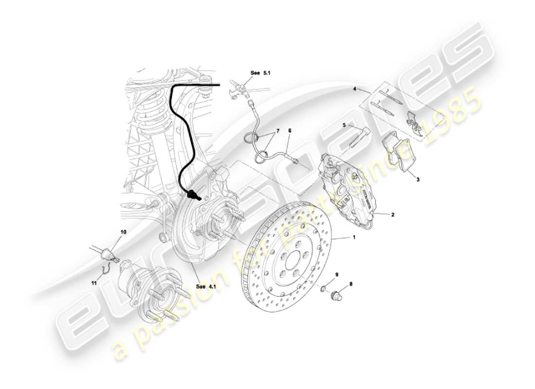 aston martin vanquish (2003) front brakes parts diagram