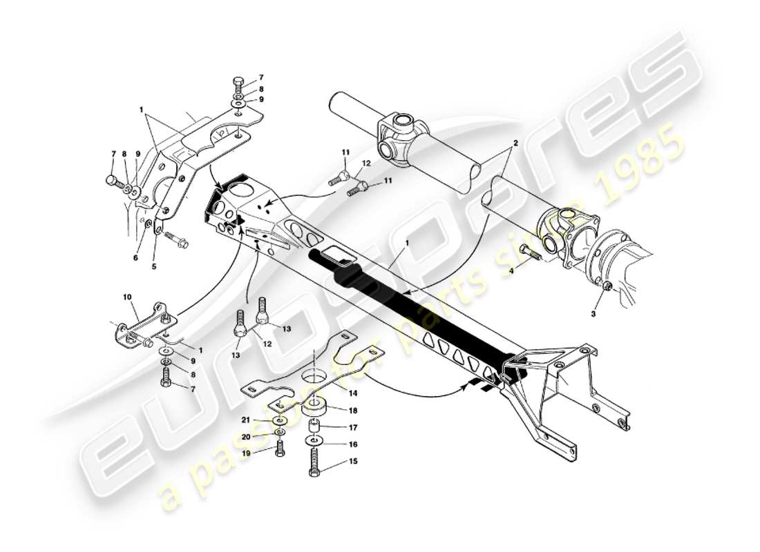 aston martin v8 volante (1997) torque tube and propshaft parts diagram