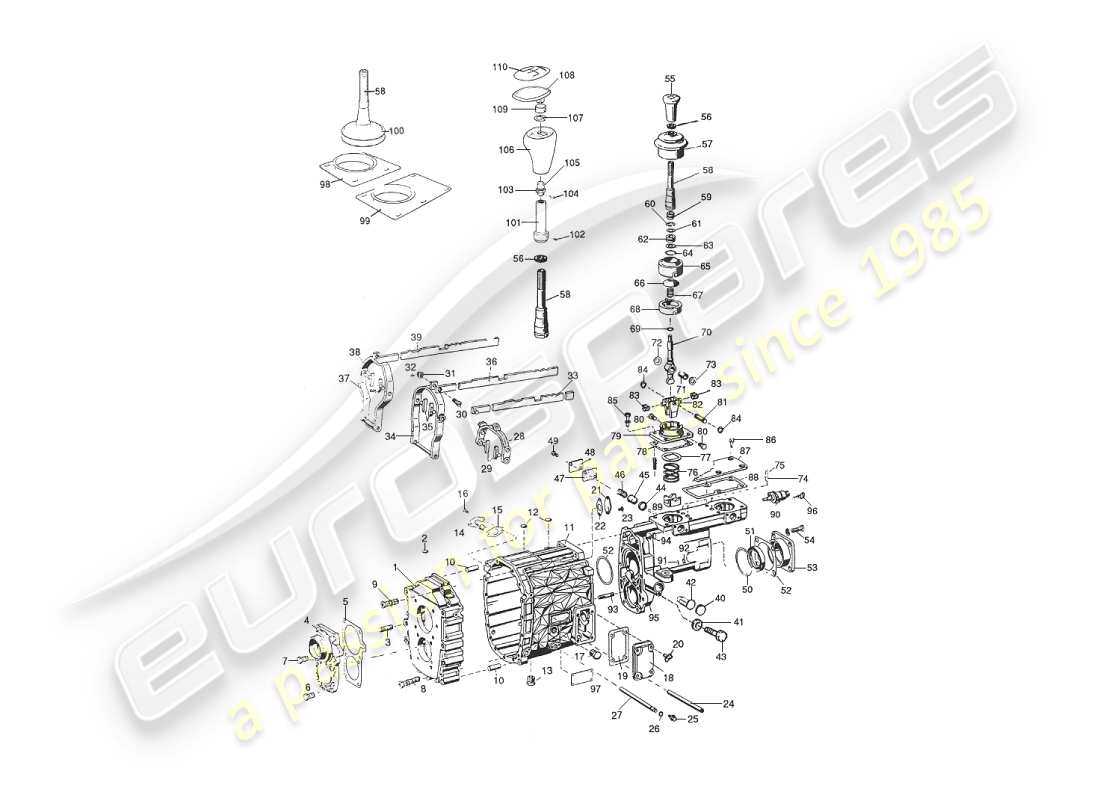 aston martin v8 virage (2000) manual gearbox, casing & selector parts diagram