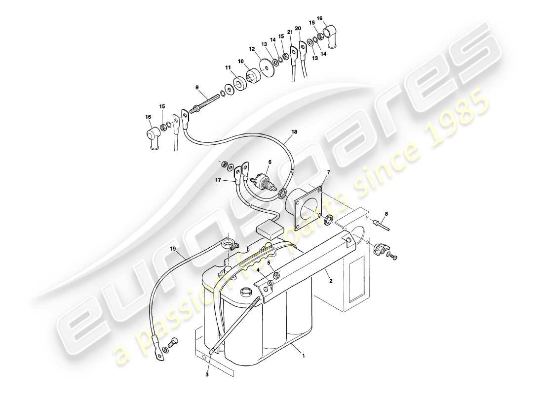aston martin v8 coupe (2000) battery part diagram