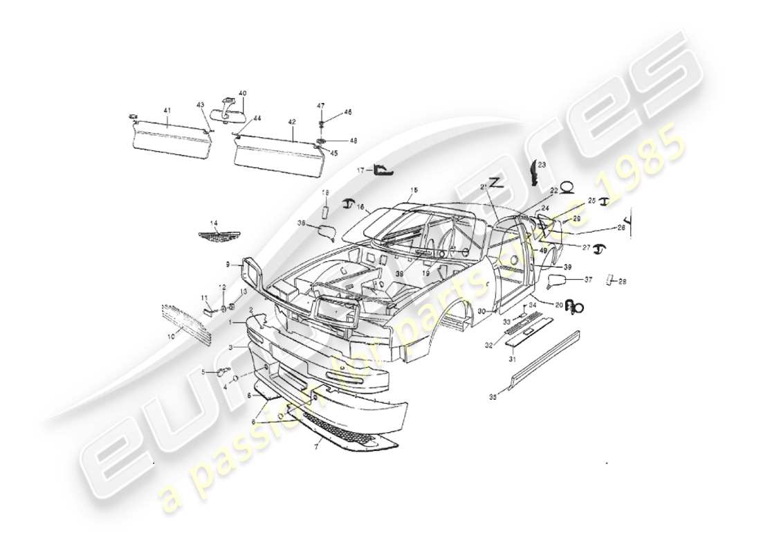 aston martin v8 virage (2000) body, front parts diagram