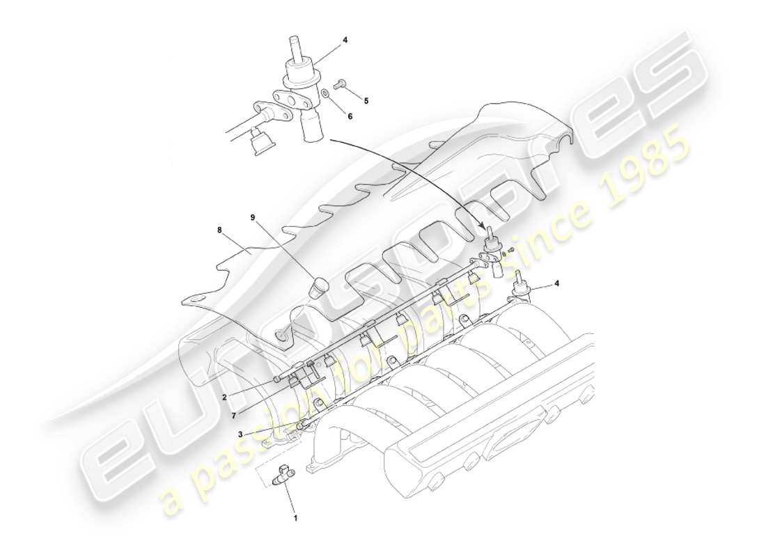 aston martin db7 vantage (1999) fuel rails & injectors part diagram