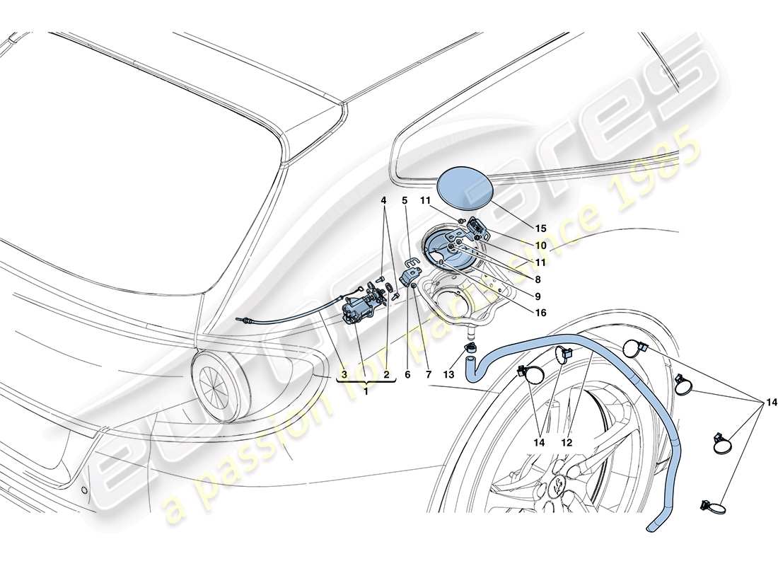 ferrari ff (europe) fuel filler flap and controls parts diagram