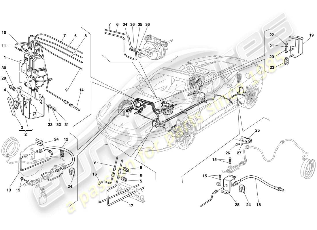 ferrari f430 spider (usa) brake system parts diagram