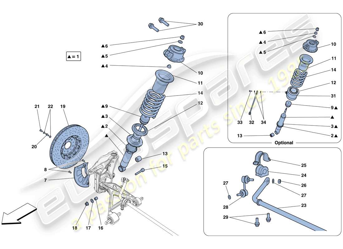 ferrari 488 spider (usa) front suspension - shock absorber and brake disc parts diagram