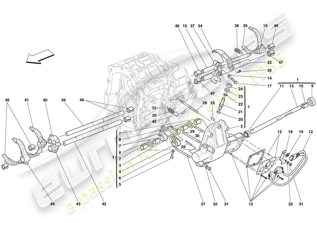 ferrari 599 gtb fiorano (rhd) internal gearbox controls parts diagram