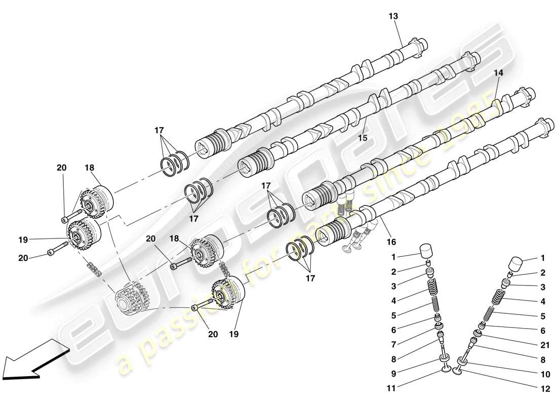 ferrari 599 gto (europe) timing system - tappets and shafts parts diagram