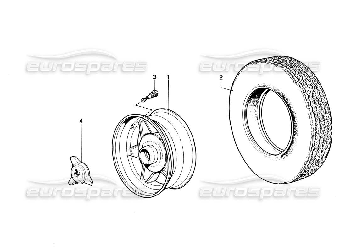 ferrari 365 gtb4 daytona (1969) wheels & tyres (1974 revision) parts diagram