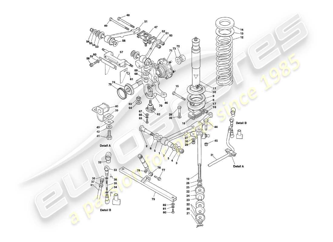 aston martin v8 coupe (1999) front suspension parts diagram