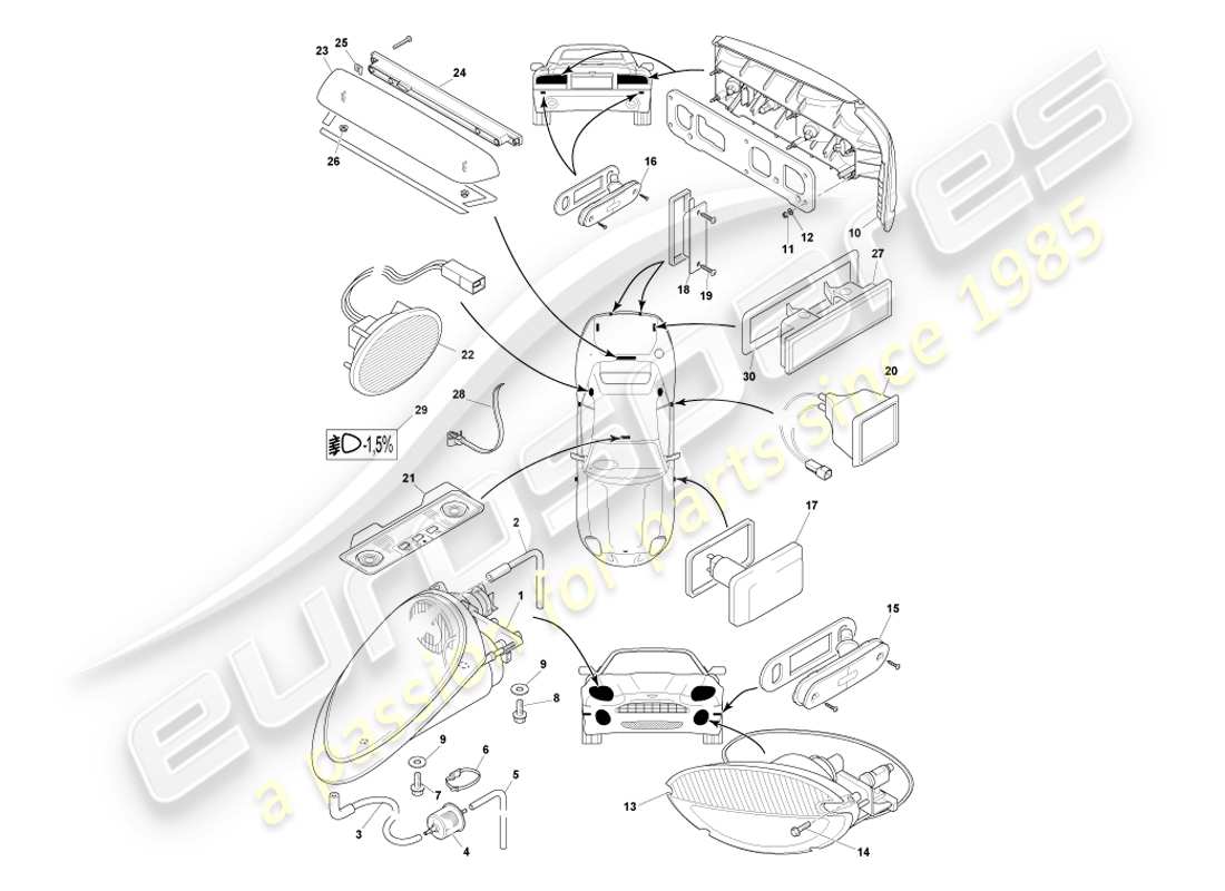 aston martin db7 vantage (2003) lamps & bulbs part diagram