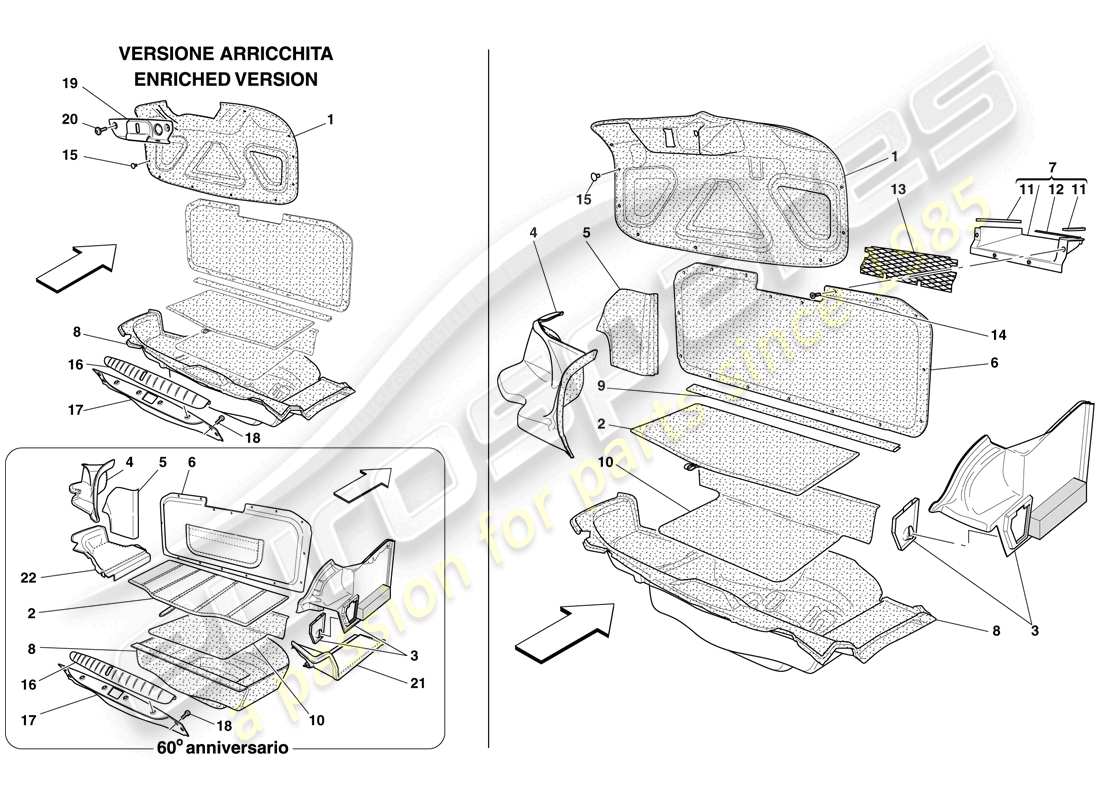 ferrari 612 sessanta (rhd) luggage compartment trim parts diagram