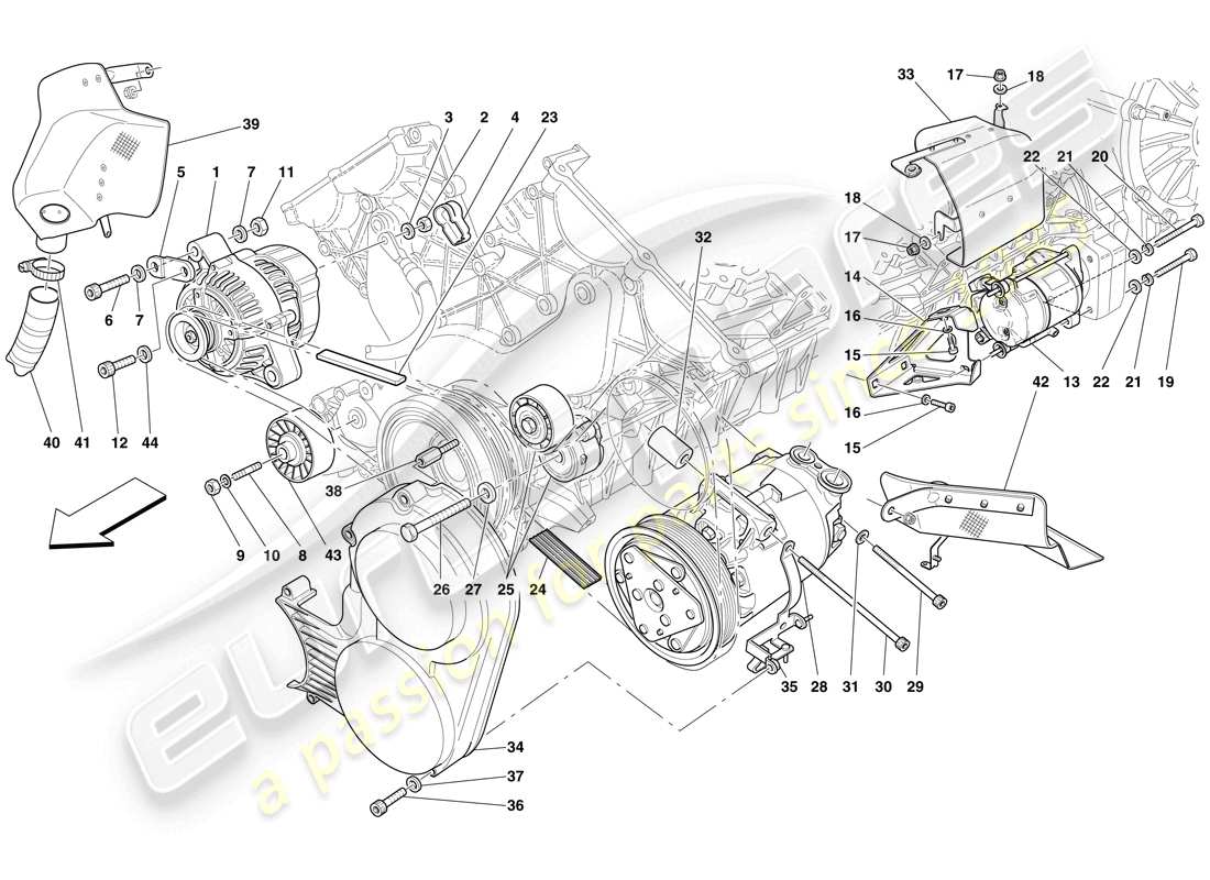 ferrari 599 sa aperta (rhd) alternator, starter motor and ac compressor part diagram