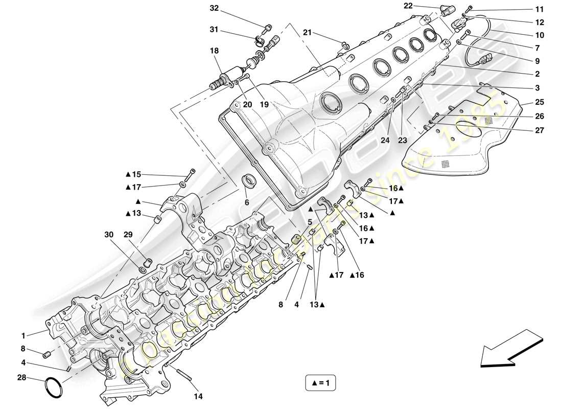 ferrari 599 gtb fiorano (rhd) left hand cylinder head parts diagram