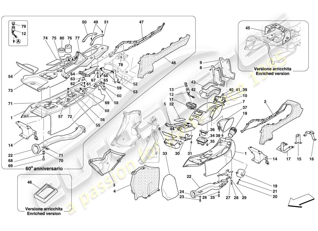 ferrari 612 sessanta (usa) tunnel - substructure and accessories part diagram