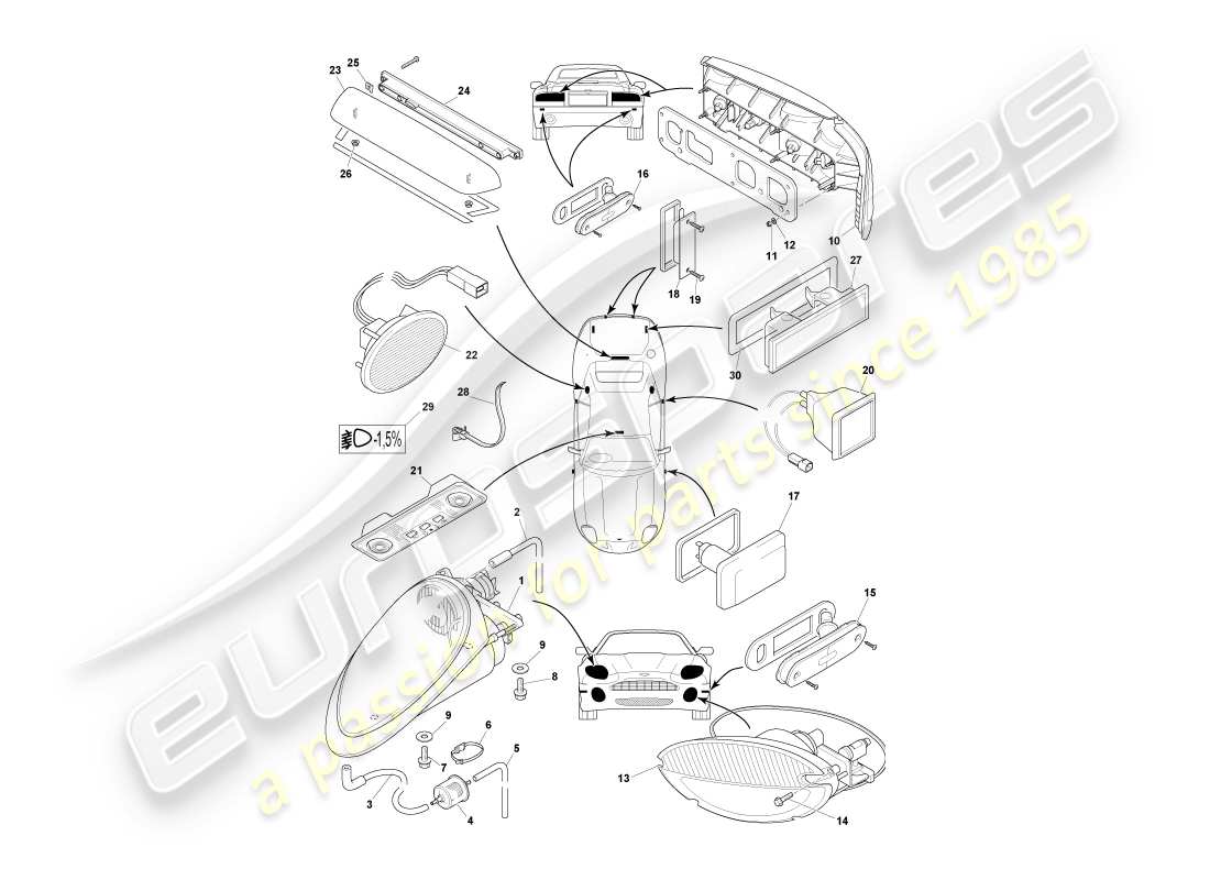 aston martin db7 vantage (2000) lamps & bulbs part diagram