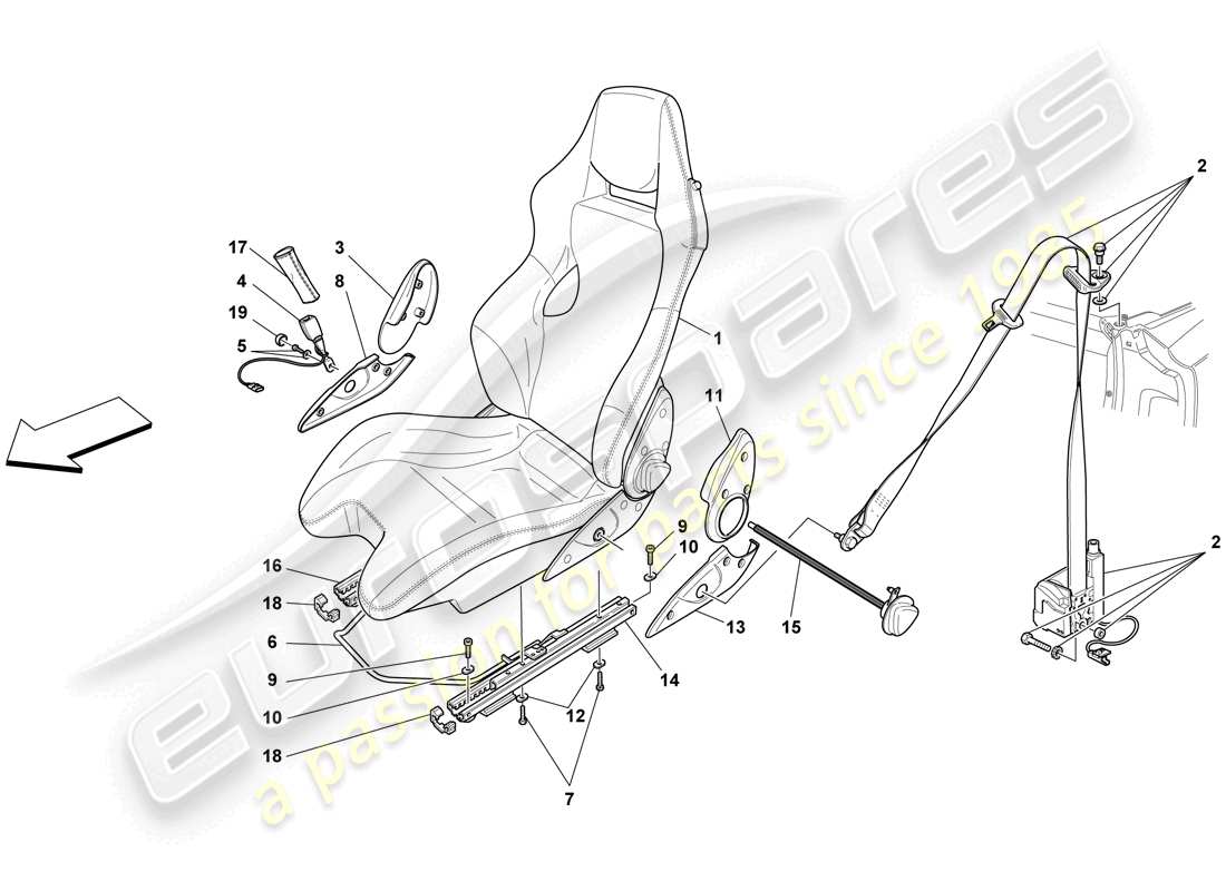 ferrari f430 spider (europe) racing seat- optional parts diagram