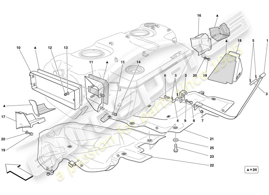 ferrari 599 sa aperta (rhd) fuel tank - insulation and protection part diagram