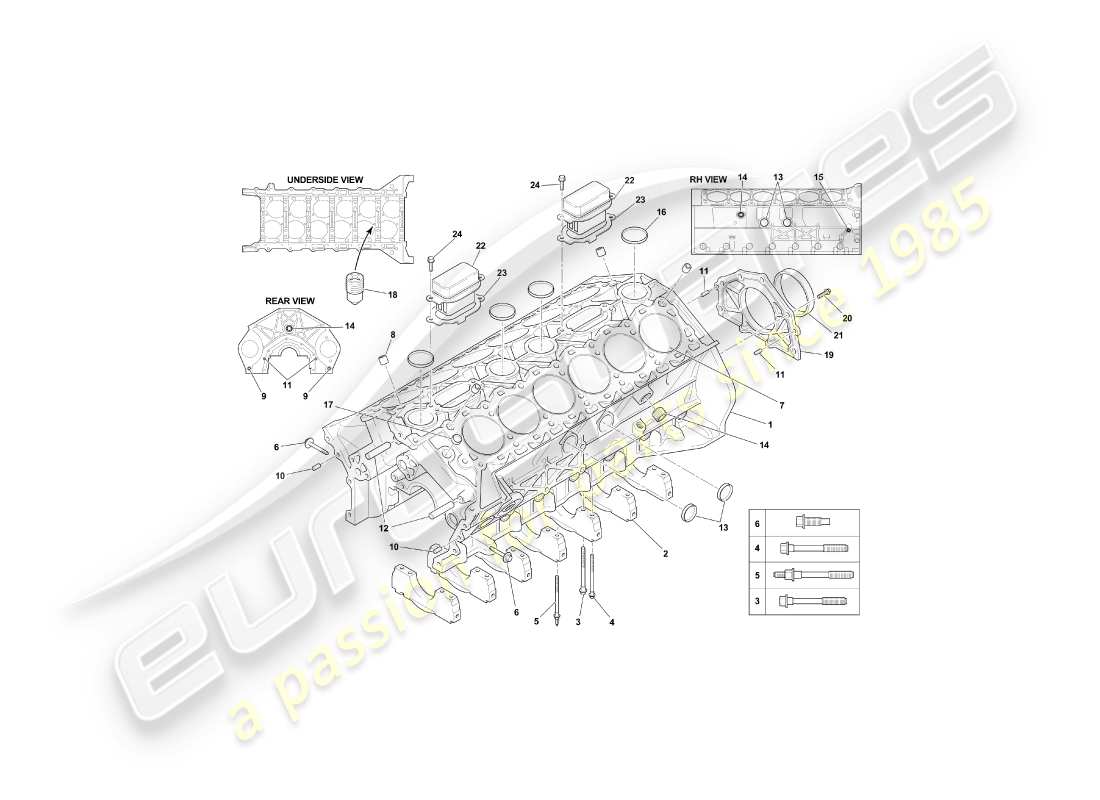 aston martin db7 vantage (1999) cylinder block part diagram