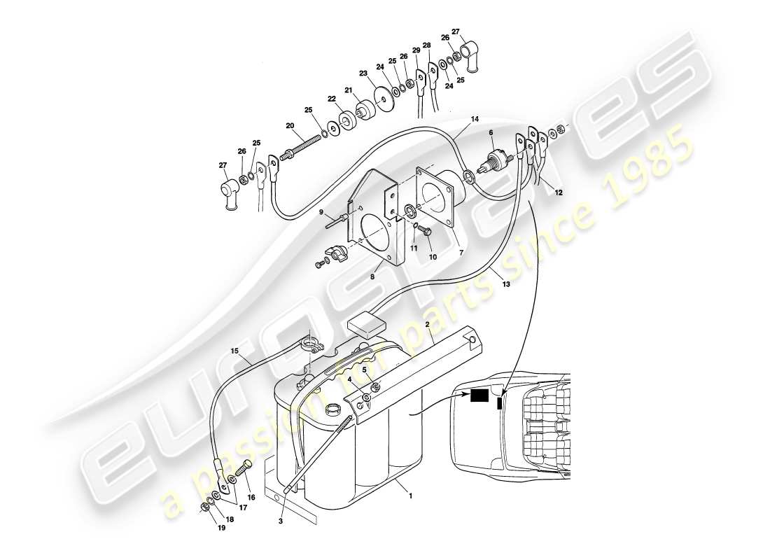 aston martin v8 volante (1999) battery part diagram