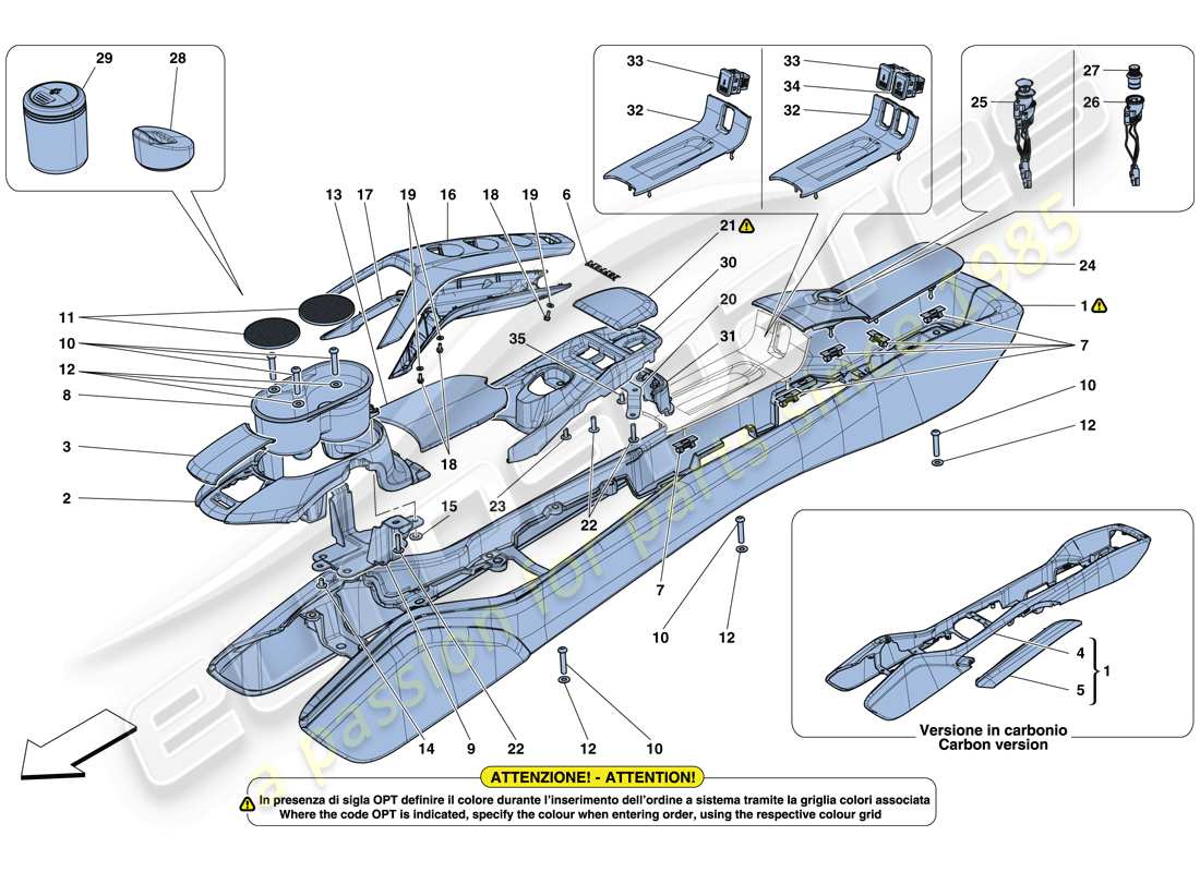 ferrari 488 gtb (europe) tunnel - substructure and accessories parts diagram