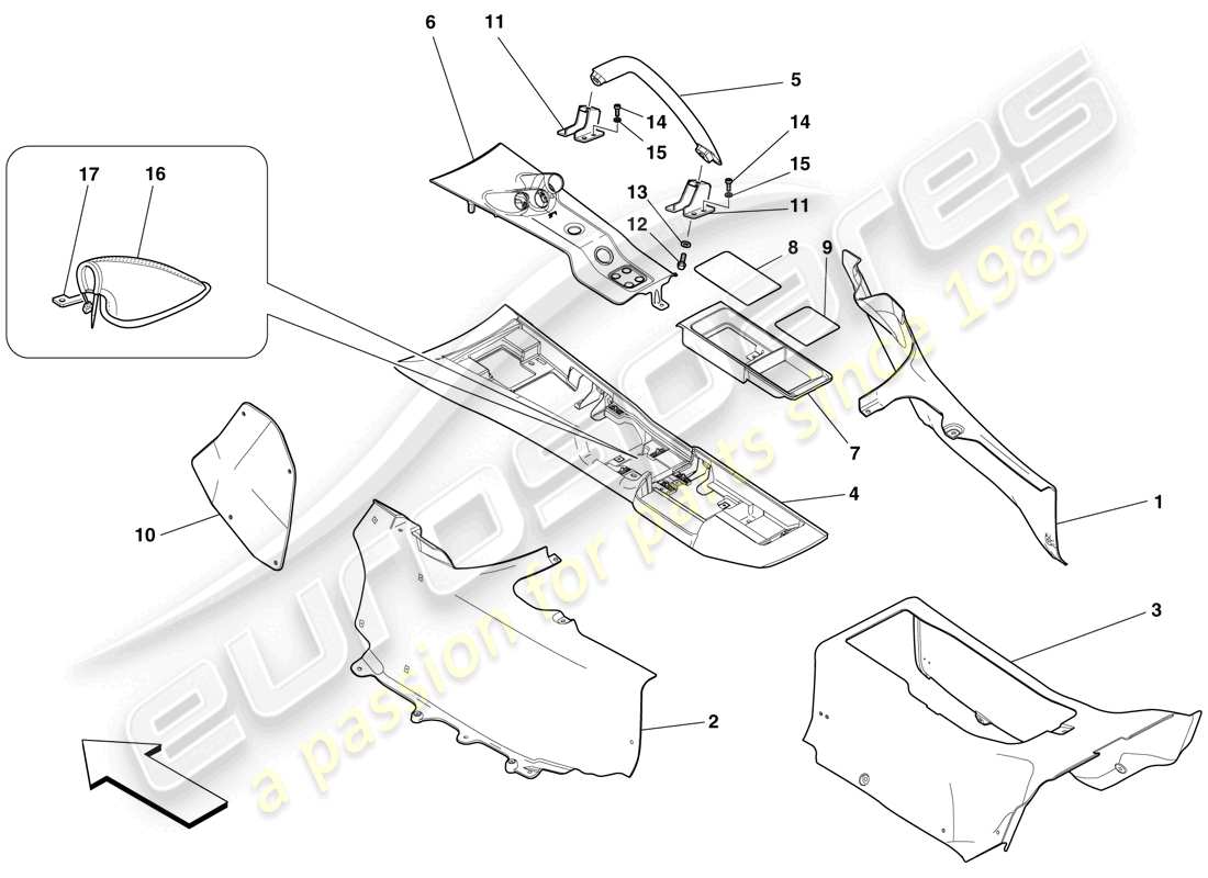 ferrari 599 sa aperta (usa) tunnel - substructure and accessories parts diagram