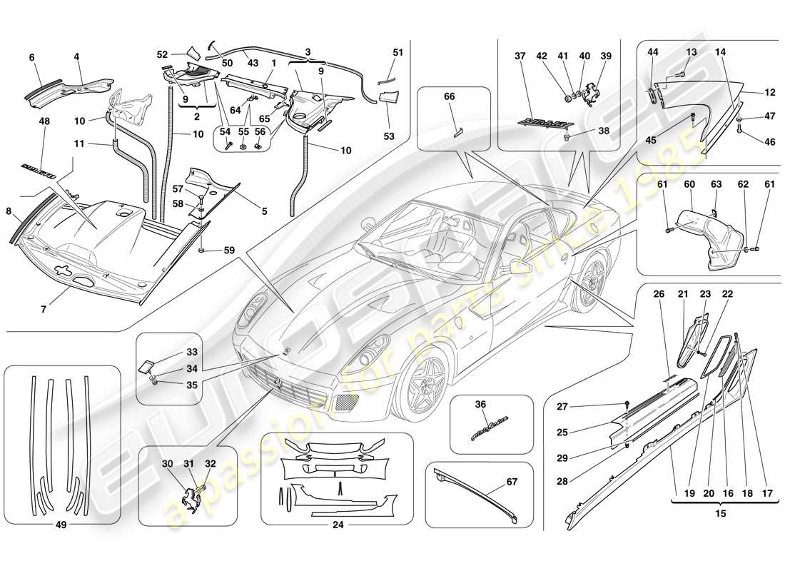 ferrari 599 gtb fiorano (usa) exterior trim parts diagram