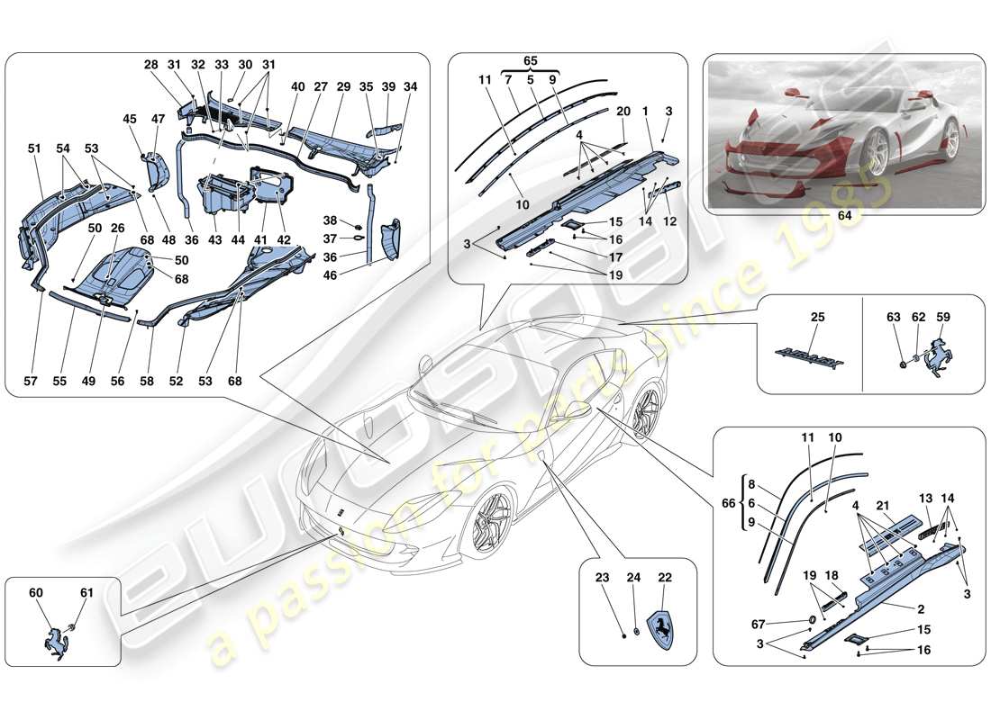 ferrari 812 superfast (usa) shields - external trim parts diagram