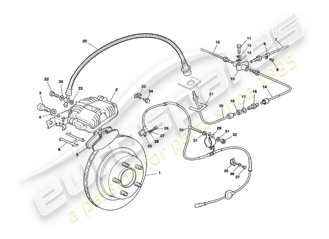 aston martin v8 volante (2000) rear brakes part diagram