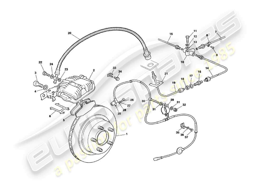 aston martin v8 volante (1999) rear brakes part diagram