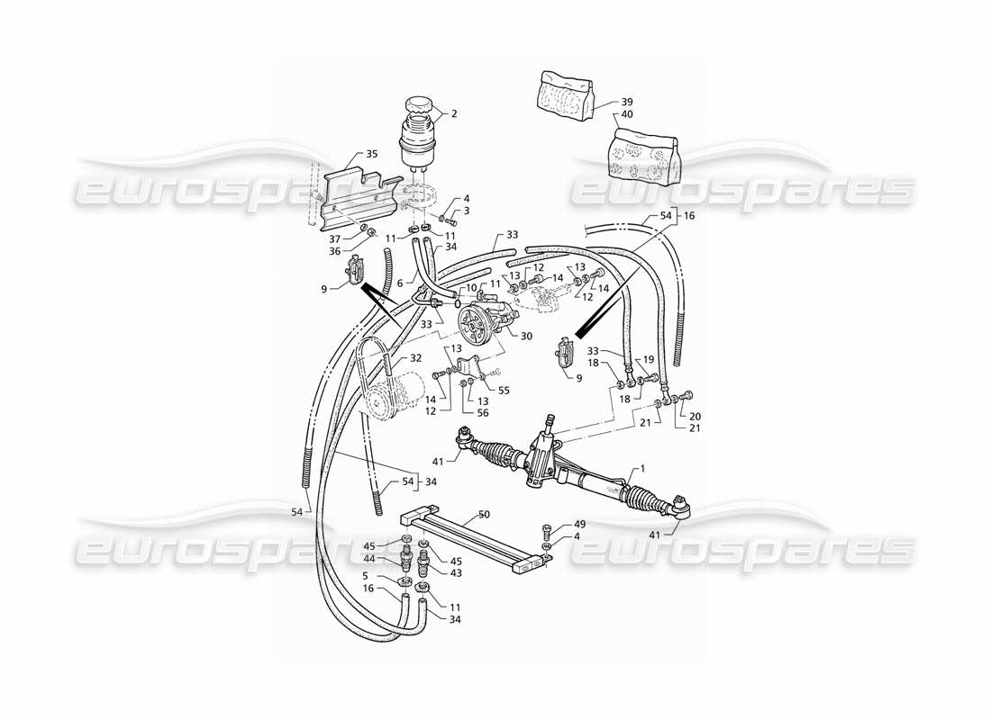 maserati qtp v8 (1998) power steering system (rhd) parts diagram