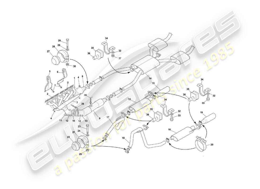 aston martin db7 vantage (1999) exhaust system part diagram