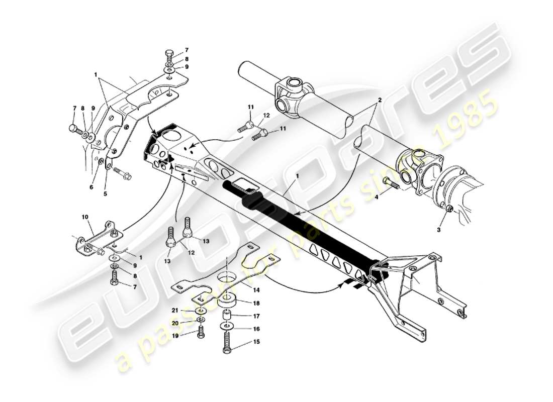 aston martin v8 volante (2000) torque tube and propshaft part diagram