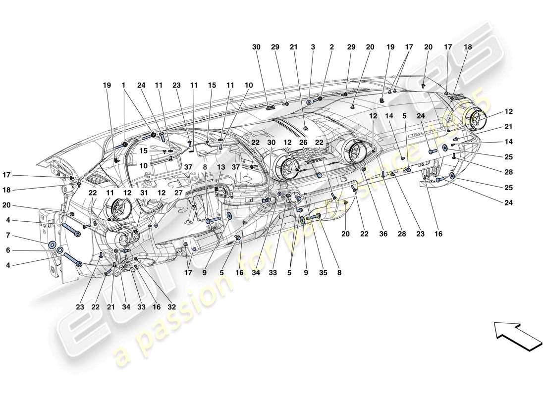 ferrari 812 superfast (europe) dashboard fastenings parts diagram