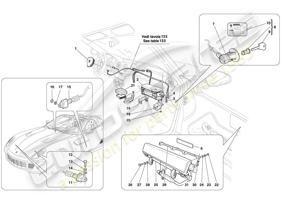 ferrari 599 sa aperta (rhd) airbag part diagram