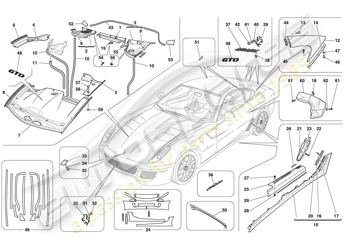 ferrari 599 gto (europe) exterior trim parts diagram