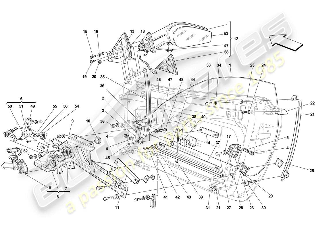 ferrari f430 scuderia (rhd) doors - power windows and rear-view mirror parts diagram