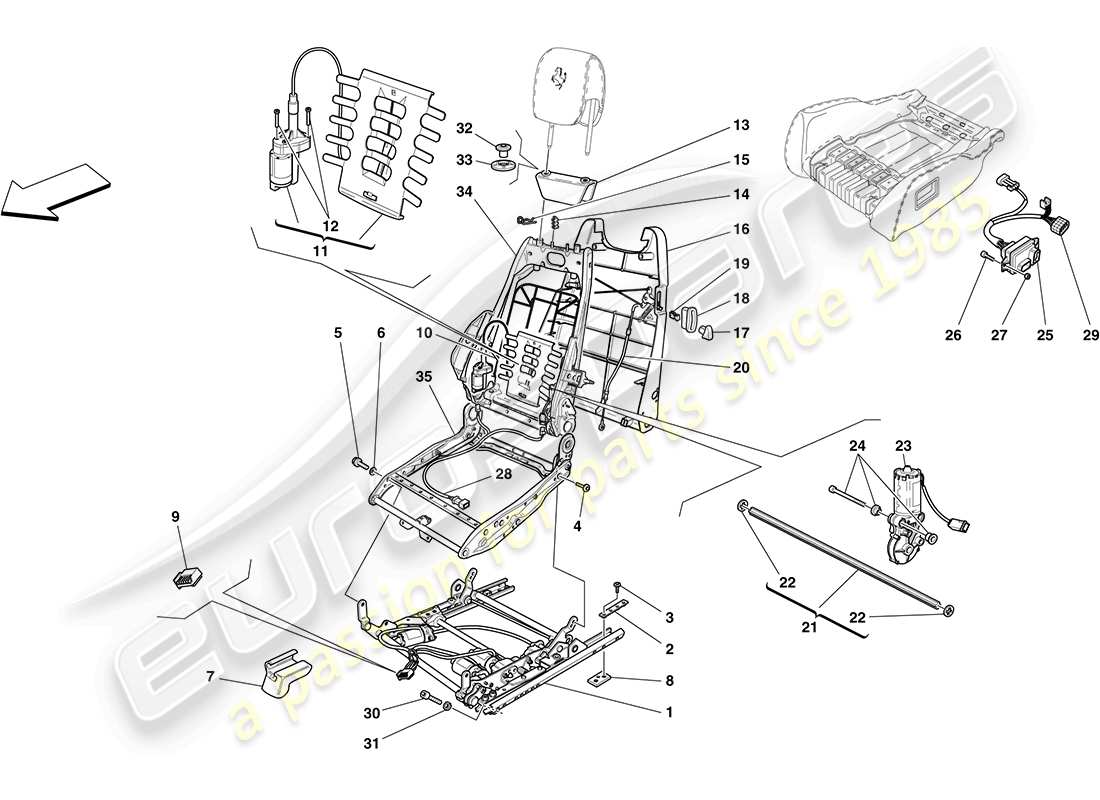 ferrari f430 coupe (europe) electric seat - guides and adjustment mechanisms parts diagram