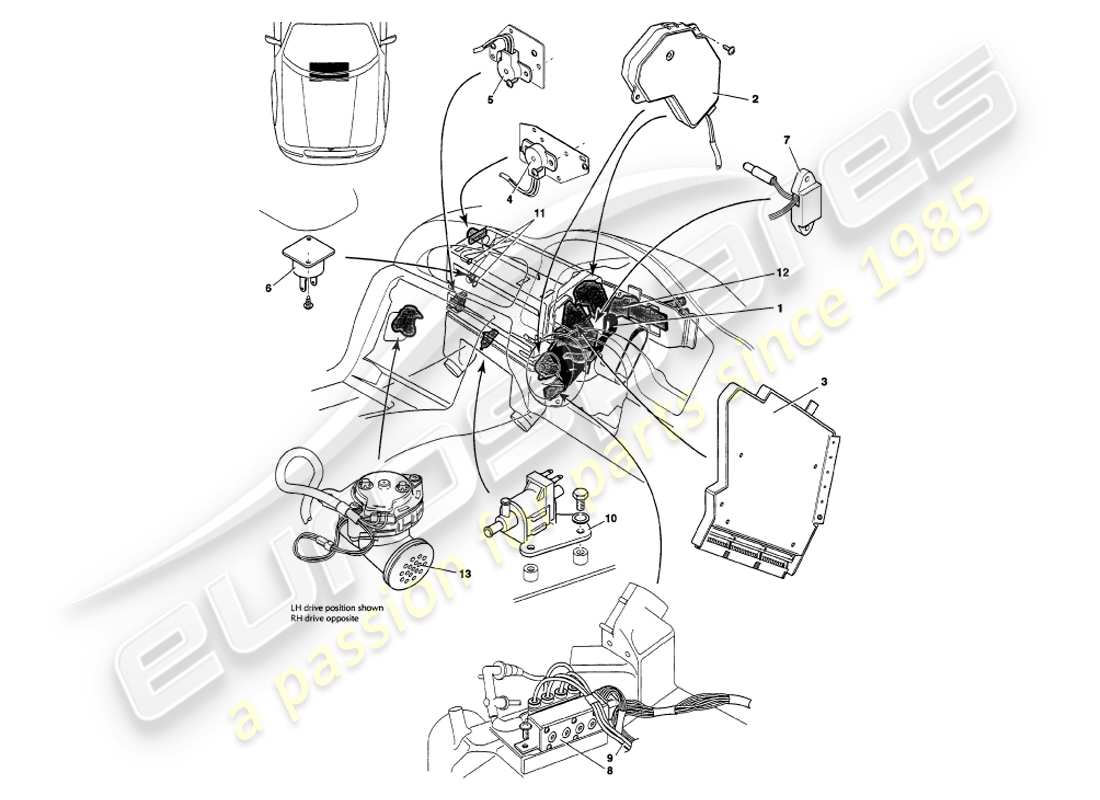 aston martin v8 volante (2000) sensors, switches, solenoids, motors etc part diagram