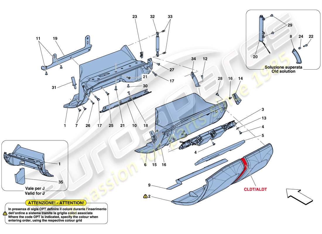 ferrari 812 superfast (rhd) glove compartment parts diagram